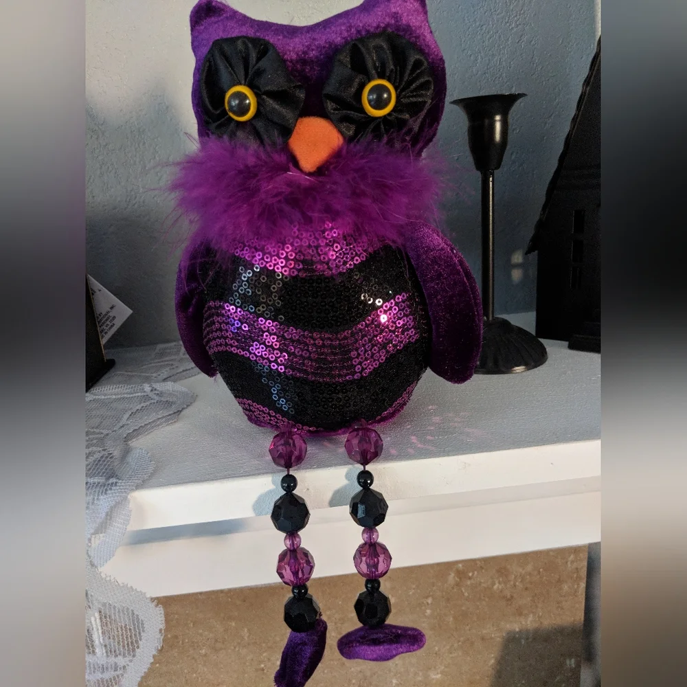 Vintage Rare Elegant Bedazzled Owl Sitter Halloween Witchy Decor Tabletop